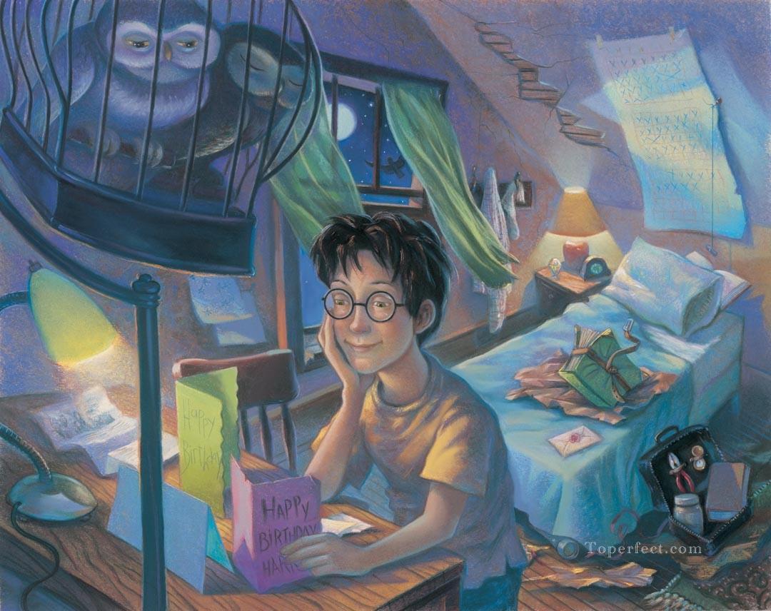 Harry Potter und Eulen Karikatur für Kinder Ölgemälde